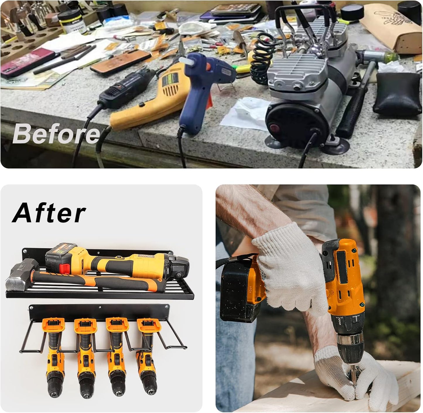 Power Tool Organizer with Charging Station,Drill Holder Wall Mount,Garage Storage Shelves for Organization and Storage,Heavy Duty Pegboard Wall Organizer Set Solid Metal Black