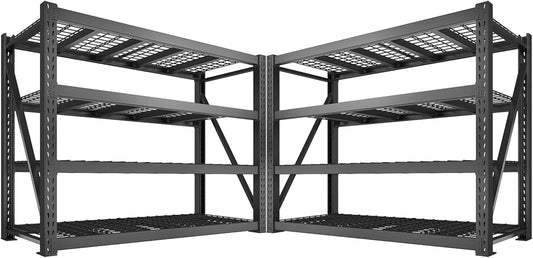 Bepatio 8000LBS Garage Shelving Heavy Duty, 77" Ultra Wide Storage Shelves 4 Tier Metal Shelving for Storage, Adjustable Utility Shelves For Garage, Basement, Warehouse, Black 77" W*24" D*72”H, 2 Pack