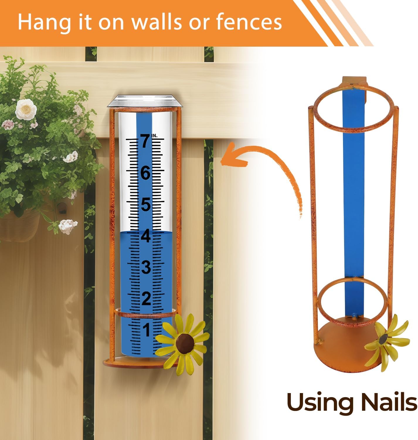 Rain Gauge Outdoor, Freeze Proof Rain Gauges Outdoors Best Rated,7" Capacity Detachable Rain Guage with Stake for Yard,Lawn & Garden,Large Clear Number and Scale Rain Measure Gauge Water Meter