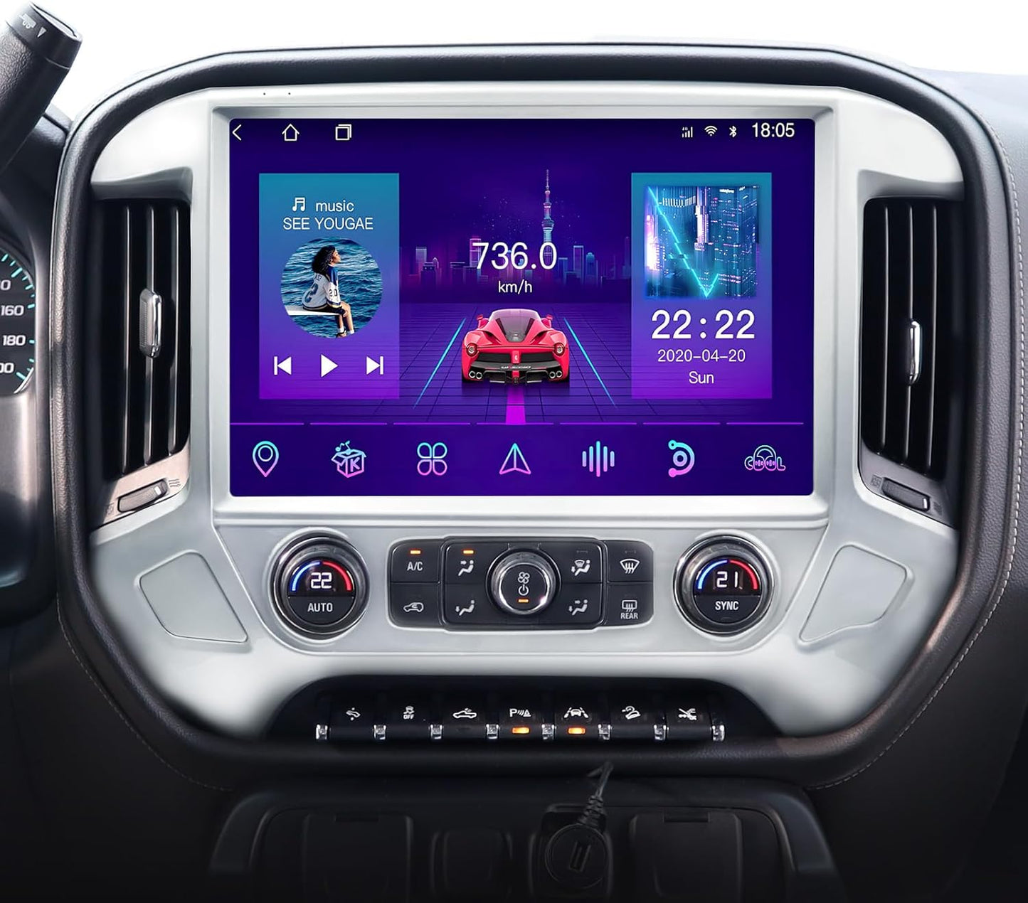 13.1" 8Core 8+128G Car Stereo Radio for Chevy Silverado GMC Sierra 2014-2018,5Ghz WiFi Android 12 Touch Screen Radio with Wireless CarPlay Android Auto BT DSP 48EQ Backup Camera,Silver