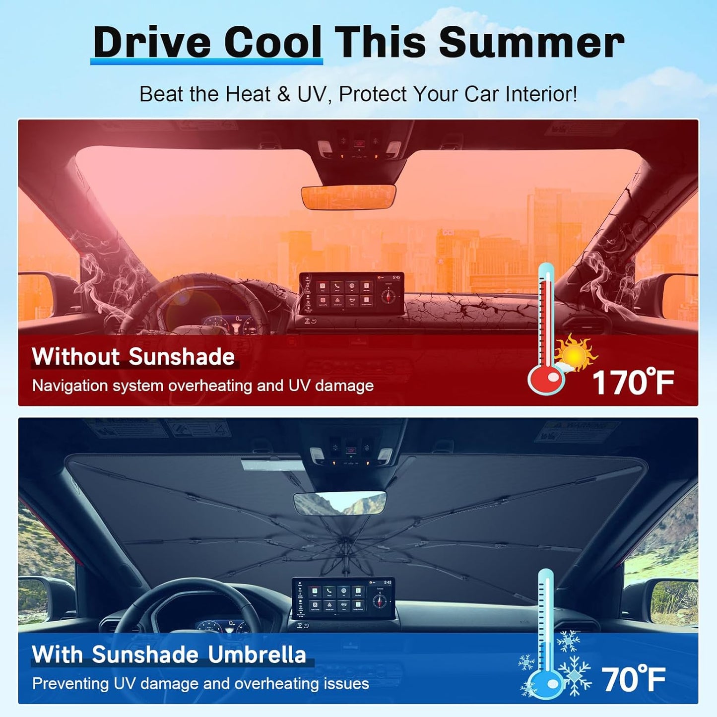 SXCY for 2019-2026 Honda Passport Windshield Umbrella Sunshade [Easier Foldable] for 2026 Honda Passport Accessories 2026 Passport Sunshade Umbrella for 2025 Passport Windshield Sun Shade Umbrella