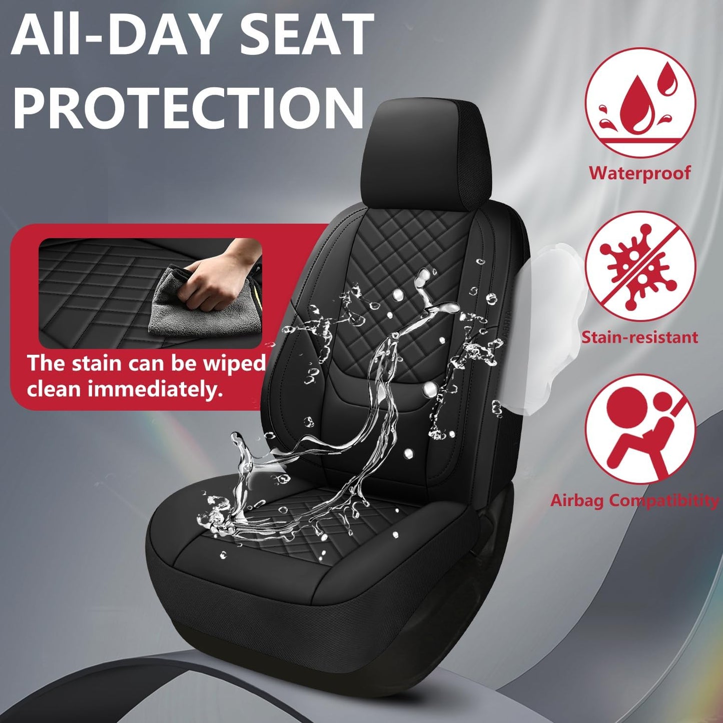 BABYBLU Chevy Chevrolet Silverado GMC Sierra Car Seat Covers Fit 2007-2023 2024 2025 1500/2500HD/3500HD (Black, Full Set)