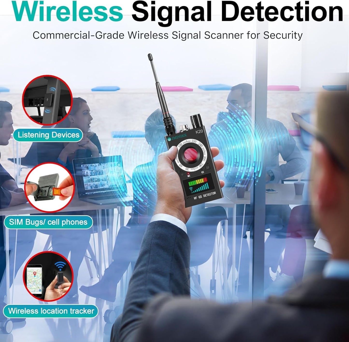 JMDHKK Hidden Camera Detector, Bug Detector & GPS Tracker Detector – RF Detector & Camera Finder for Hotel, Travel, Car, Office, Home Privacy Protection