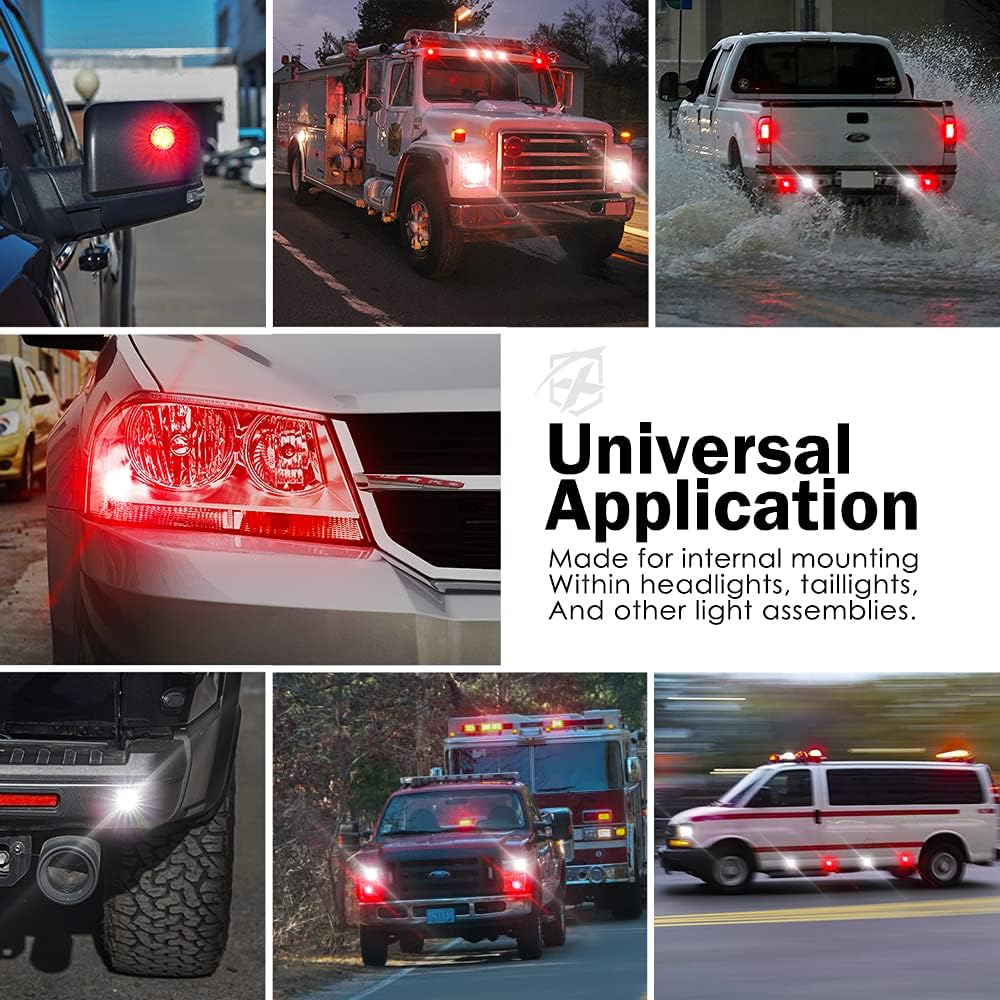 Xprite White Red LED Hideaway Strobe Lights Kit, 20 Flashing Patterns w/Control Panel Headlights Taillights Fog Light Interior Mounting, for Emergency Vehicles Firefighter Cars Trucks SUV 8PCS