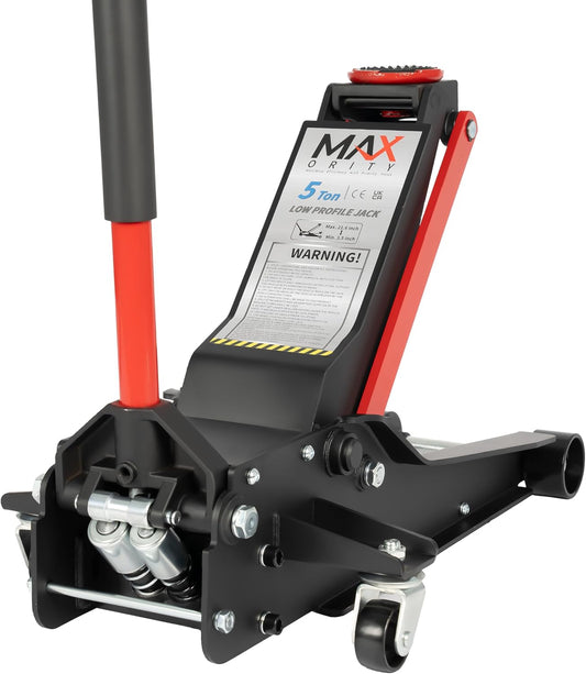 5-Ton (11000lbs) Low Profile Hydraulic Super Heavy-Duty Steel Floor Jack with Dual Pistons Quick Lift Pump, Home and Workshop Car Maintenance for Various Vehicles (Red, 5 Ton Low Profile)