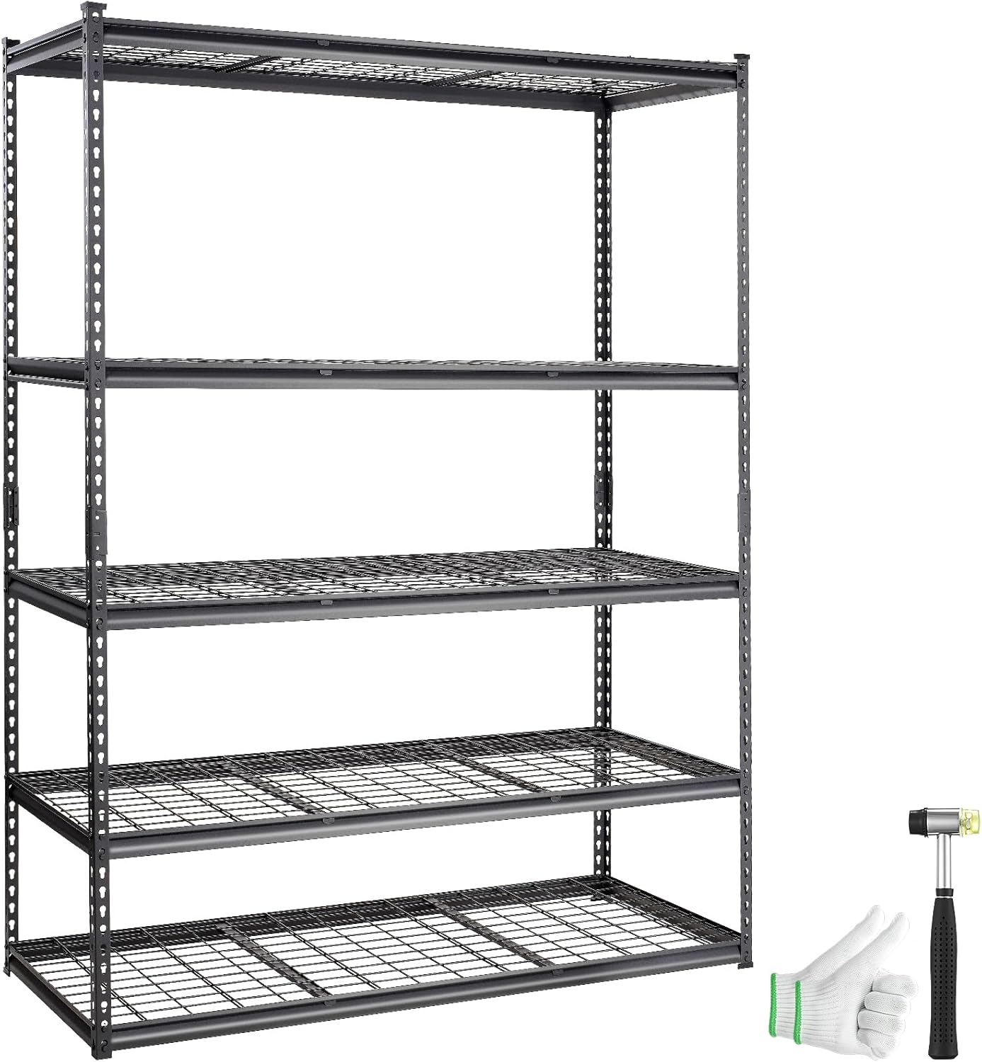 VEVOR Storage Shelving Unit, 5-Tier Adjustable, 2000 lbs Capacity, Heavy Duty Garage Shelves Metal Organizer Wire Rack, Black, 60" L x 24" W x 78" H for Kitchen Pantry Basement Bathroom Laundry Closet