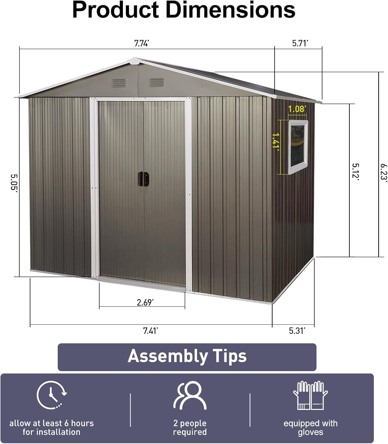 6x8 FT Outdoor Storage Shed, Metal Garden Shed with Frame Floor, Outside Tool Shed with Window, Waterproof Storage Building with Lockable Sliding Doors & Sloped Roof for Backyard, Patio, Gray