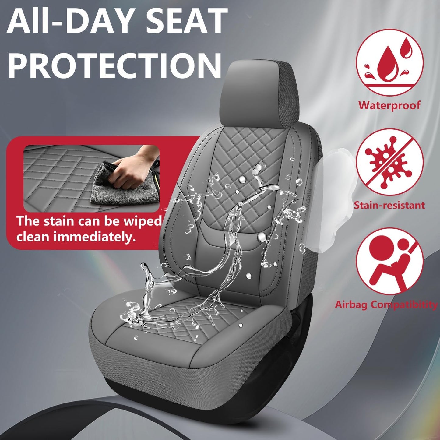 BABYBLU Chevy Chevrolet Silverado GMC Sierra Car Seat Covers Fit 2007-2023 2024 2025 1500/2500HD/3500HD (Grey, Full Set)