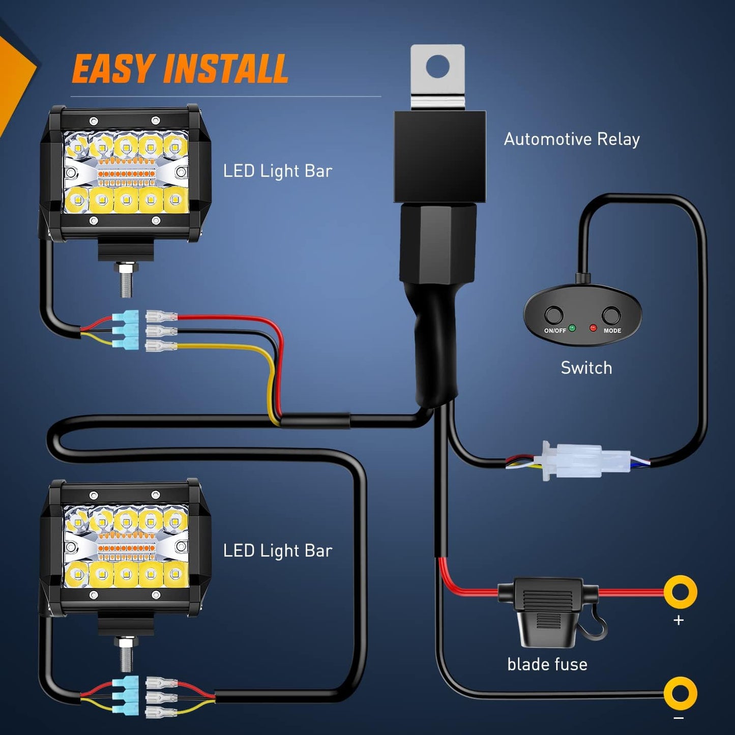 Nilight 2PCS 4Inch 60W LED Pods Spot Flood Amber White Light Bar Strobe 6 Modes Memory Function Off-Road Truck Car ATV SUV Cabin Boat with 16AWG Wiring Harness Kit-2 Lead, 2 Years Warranty
