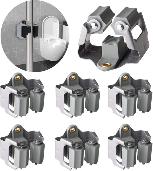 3-H Mop and Broom Holder Wall Mount 6 Pack, Broom Holder for Garage Garden Shed Storage System Laundry Room Home Kitchen Organization up to 1.45 Inch(grey)