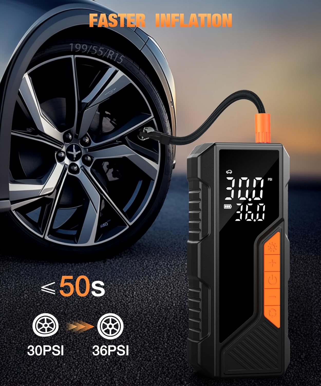 Tire Inflator Portable Air Compressor, 150PSI Portable Air Pump for Car Tires, Faster Air inflator Tire Pump with Digital Pressure Gauge LED Light for Car, Motorcycle, Bicycle, Balls