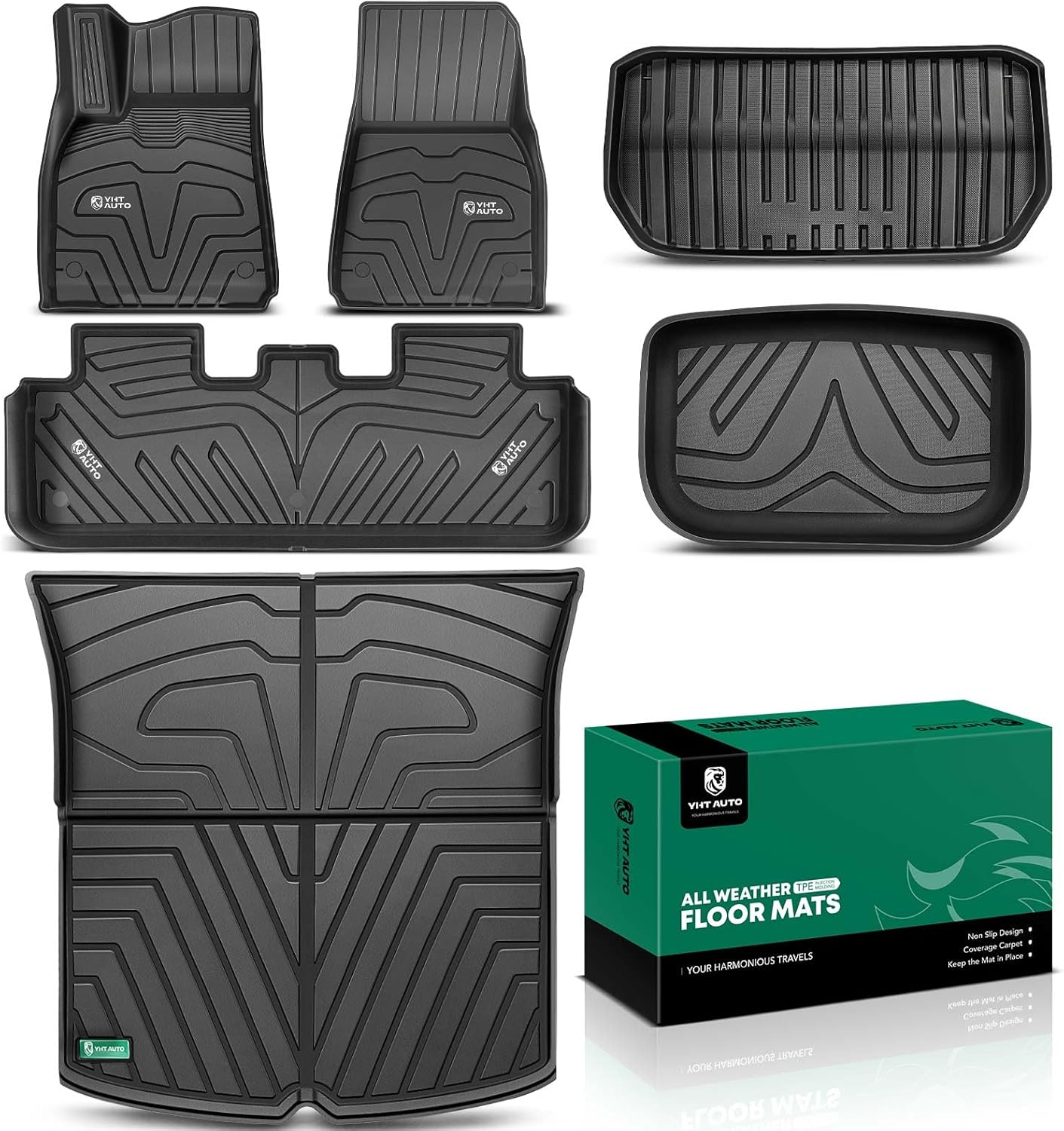 YHTAUTO All Weather Floor Mats Fit Tesla Model Y 2025 2024 2023 2022 2021 2020 Car Mats TPE Frunk Trunk Cargo Liner, Front & Rear Storage Mats, Model Y Accessories for 5-Seat, NOT Fit Model Y Juniper