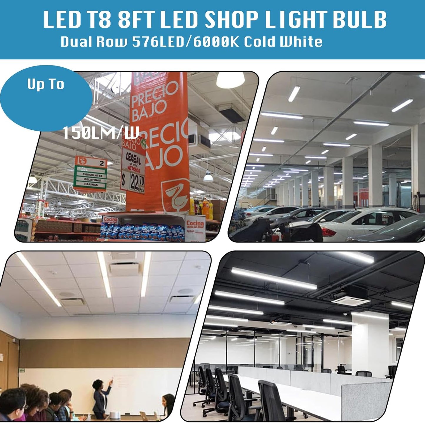 25-Pack, 8 Foot LED Bulbs, 100W 15000lm 6000K Cold White, Super Bright, T8 T10 T12 LED Tube Lights, FA8 Single Pin LED Lights, Frosted Cover, 8 Foot LED Bulbs to Replace Fluorescent Light Bulbs