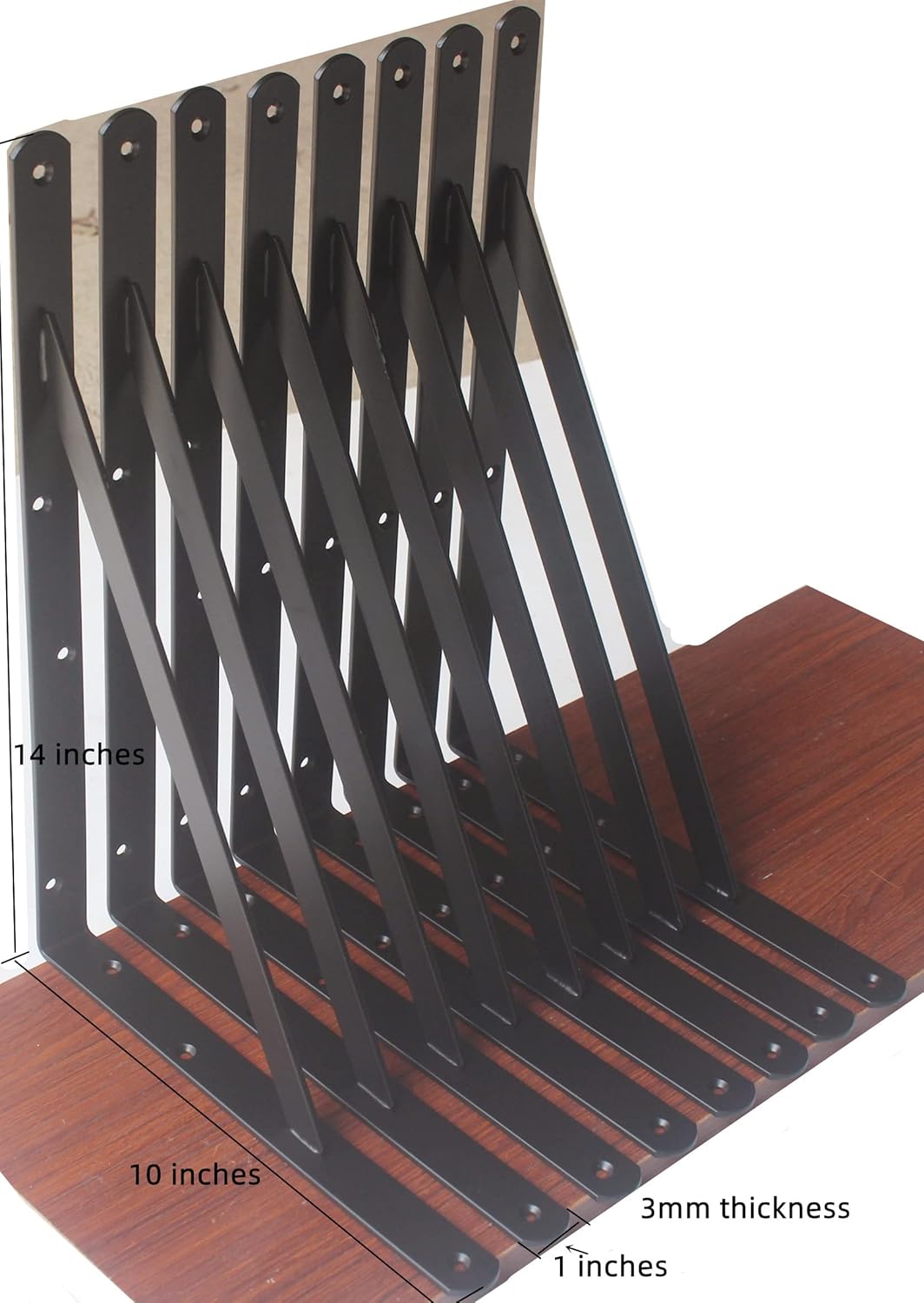 8 Pack L14 x H 10" Black Heavy Duty Shelf Brackets with Screws Metal Shelf Brackets Shelf Support Angle Brackets for Shelves L Brackets Heavy Duty Floating Shelf