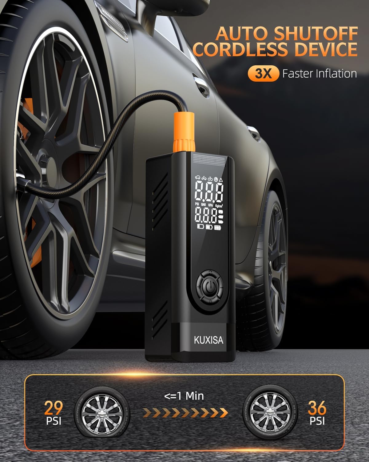 Tire Inflator Portable Air Compressor,180PSI & 3X Faster Air Pump for Car Tires with Digital Pressure Gauge, 25000mAh Air Compressor for Car, Motorcycle, Bicycle, Ball and More.