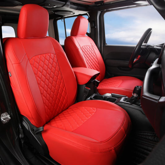 GIANT PANDA Customized Full Set Car Seat Covers for Jeep Wrangler 4 Door JL Sahara Sport Rubicon Unlimited Willys 2018 2019 2020 2021 2022 2023 2024 2025 Without Rear Cup Holder,Faux Leather - (Red)