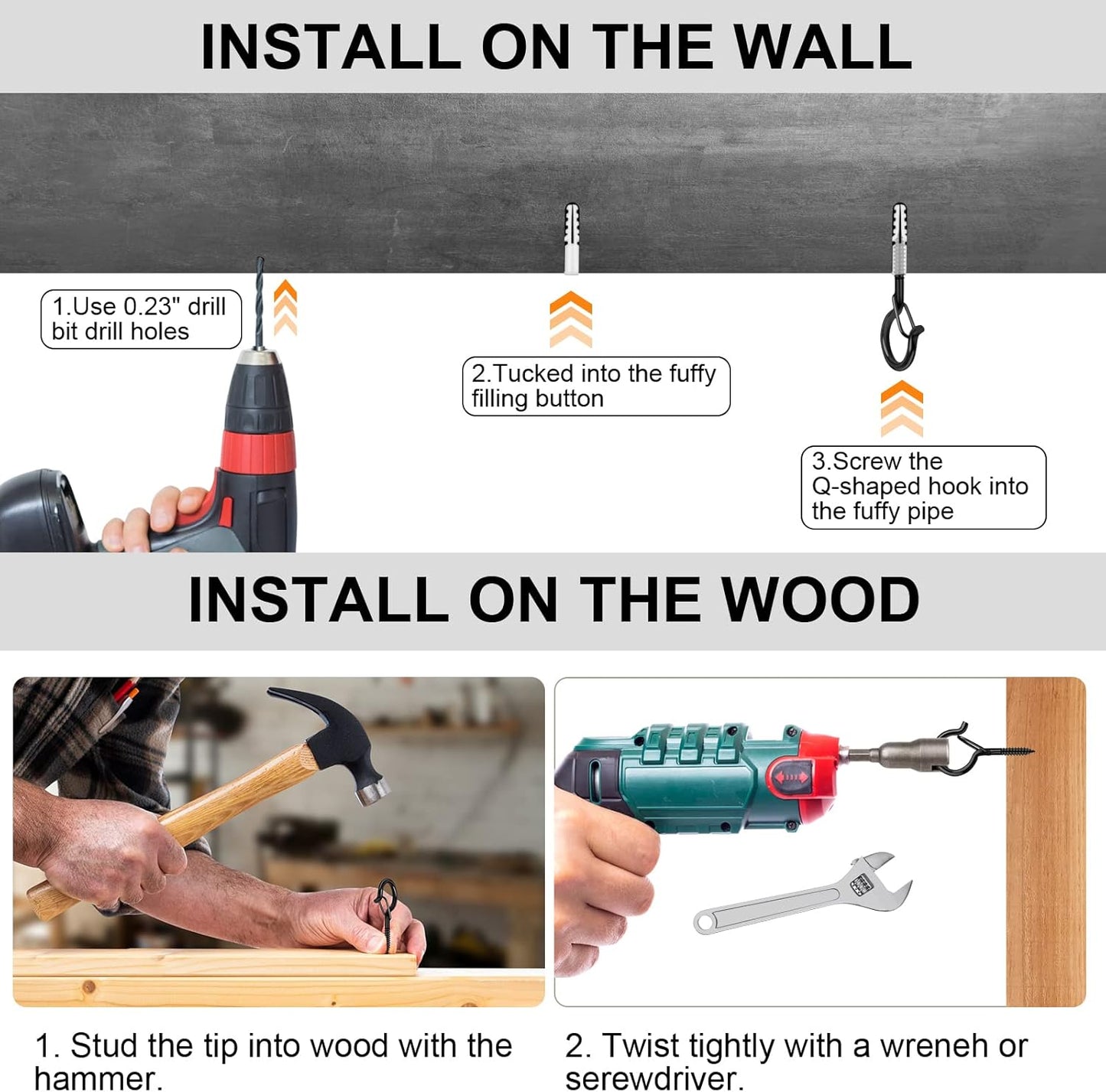 96 PCS Q-Hanger Hooks, Screw Hooks for Outdoor String Lights, Safety Buckle Design Cup Eye Hook for Hanging Christmas Lights, Plants, Mounted on Wall Ceiling, Include 1 Wing Nut Driver, Black