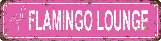 FLAMINGO LOUNGE Space Vintage Metal Tin Street Sign Bar Cafe Garage Cave Home Room Wall Bathroom Farmhouse Garden Porch Patio Decor, 16 x 4 Inch
