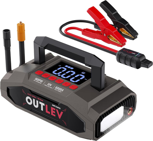 Jump Starter with Air Compressor (6000A 160PSI) - All-in-One Portable Jump Starter for Cars, Trucks, RV, Boat - Fast Charging, Safety Protection, Essential for Road Trips & Emergencies
