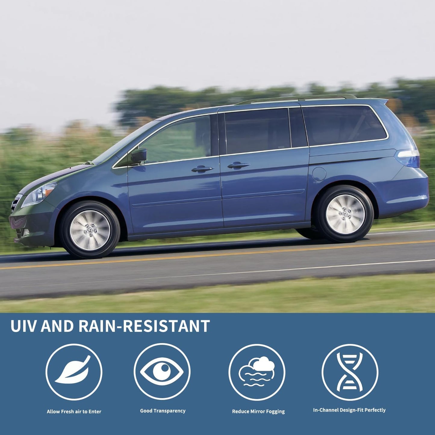 4PCS Rain Guards Fit for Honda Odyssey 2005-2010, Front & Rear Window Visors Wind Deflector, Outside Mount Vent Shade 2005 2006 2007 2008 2009 2010, 94029