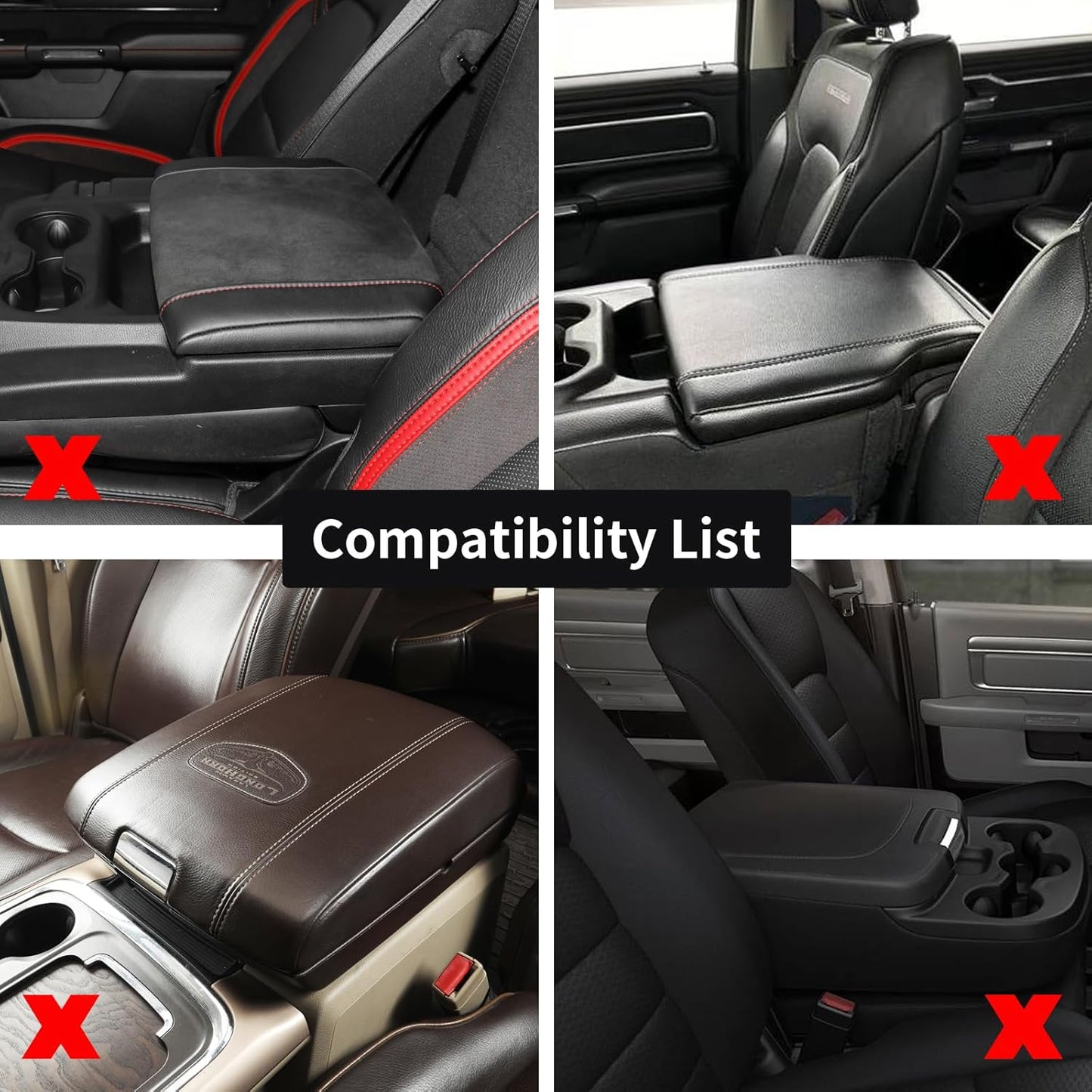 GIANT PANDA Custom Fit Center Console Cover for Dodge RAM 1500,2500,3500,2013-2023 with Bucket Console- Waterproof Faux Leather Armrest Center Cover - Full Protection-Black