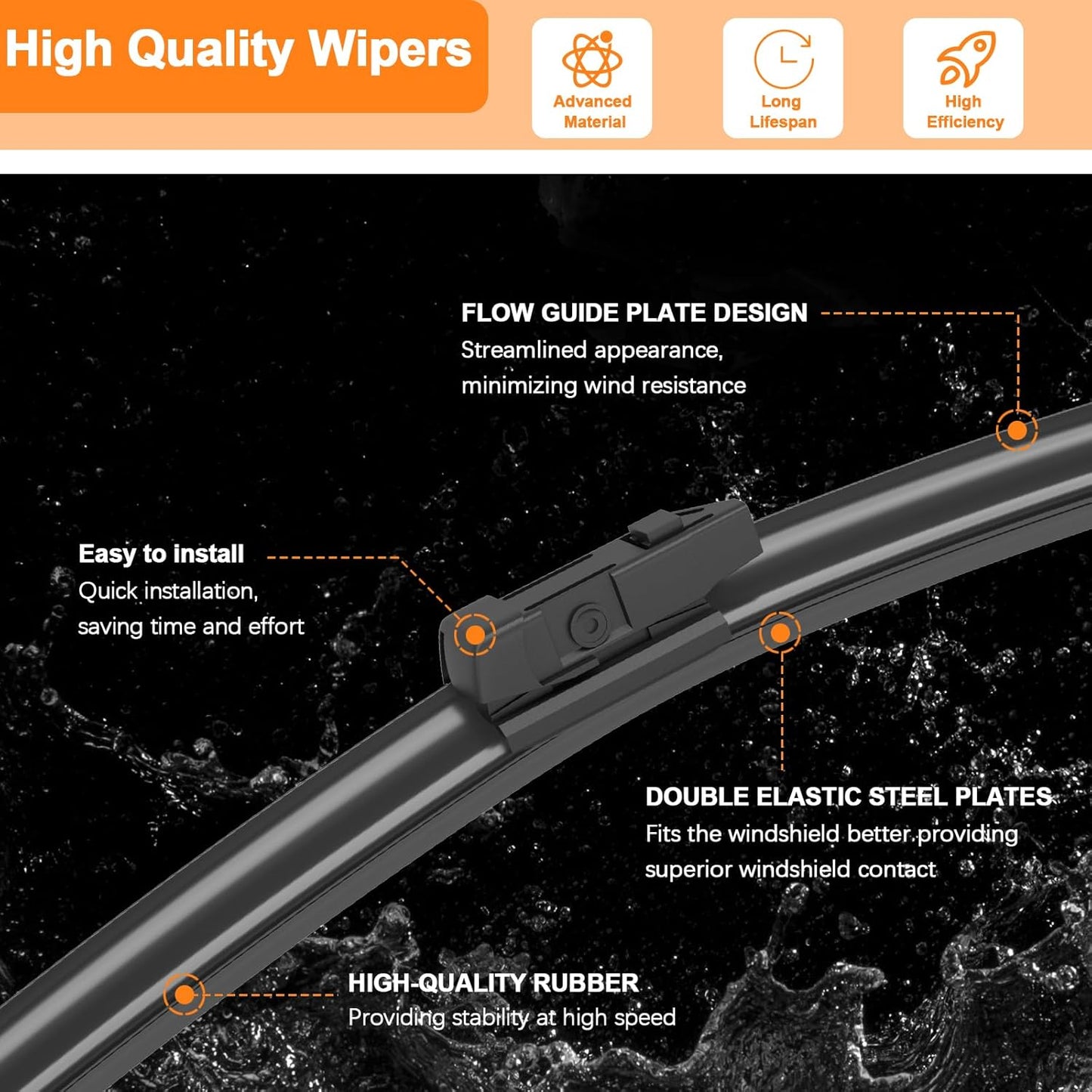 HULADAED® 24''+17''+12'' Windshield Wipers Replacement for Toyota RAV4 2012-2006,Silicone Front Rear Wiper blades for MY Car-All Weather & Quiet(3 PACK)