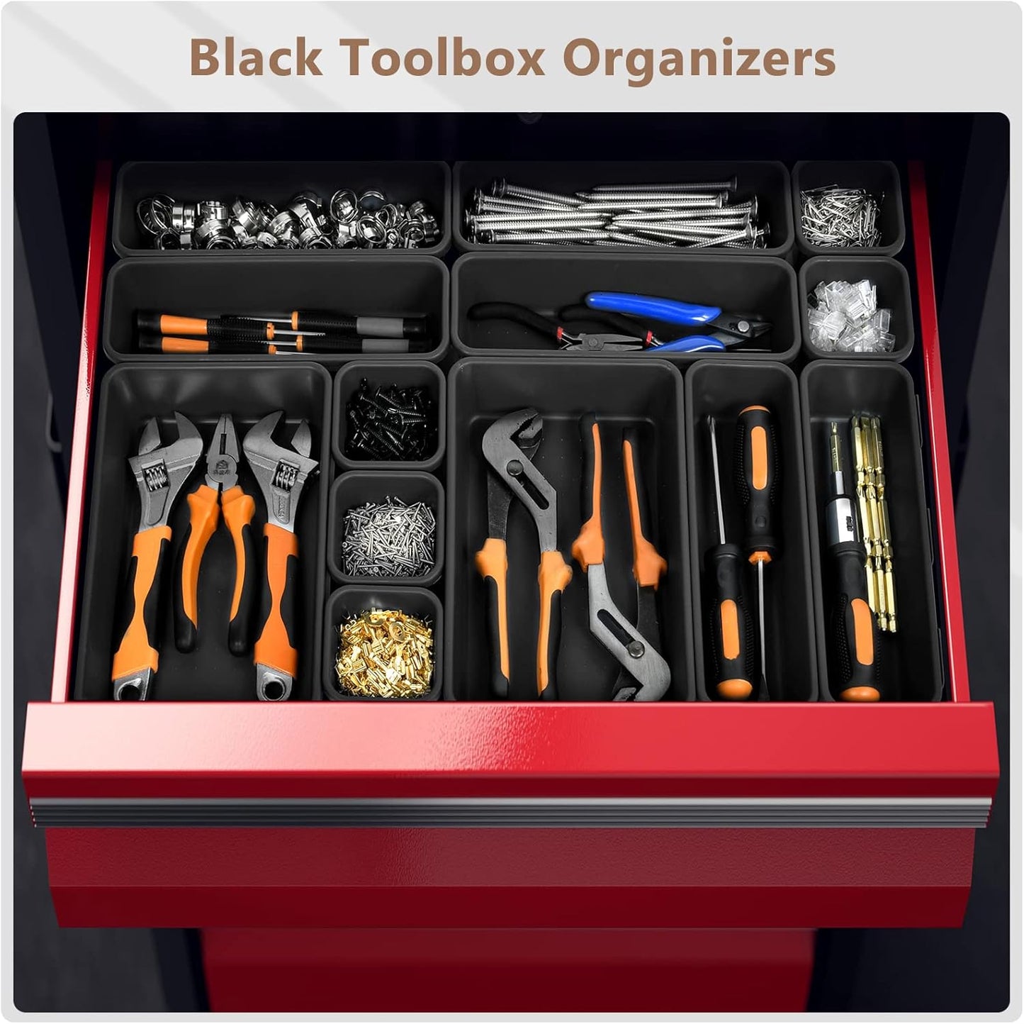 【More Larger Size】A-LUGEI【69Pcs】【5 Size】 Tool Box Organizer Tray Divider Set, 【Black】 Desk Drawer Organizer, Garage Organization and Storage Toolbox for Rolling Tool Chest Cart Cabinet WorkBench Parts