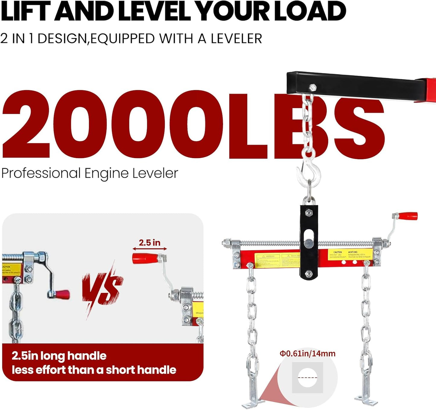 4400 Lbs Folding Cherry Picker, 2 Ton Engine Hoist with Lever, with 6 Casters, 8 Ton Hydraulic Pump 4 Adjustable Position, Engine Crane for Garage, Workshop, Repair, Red