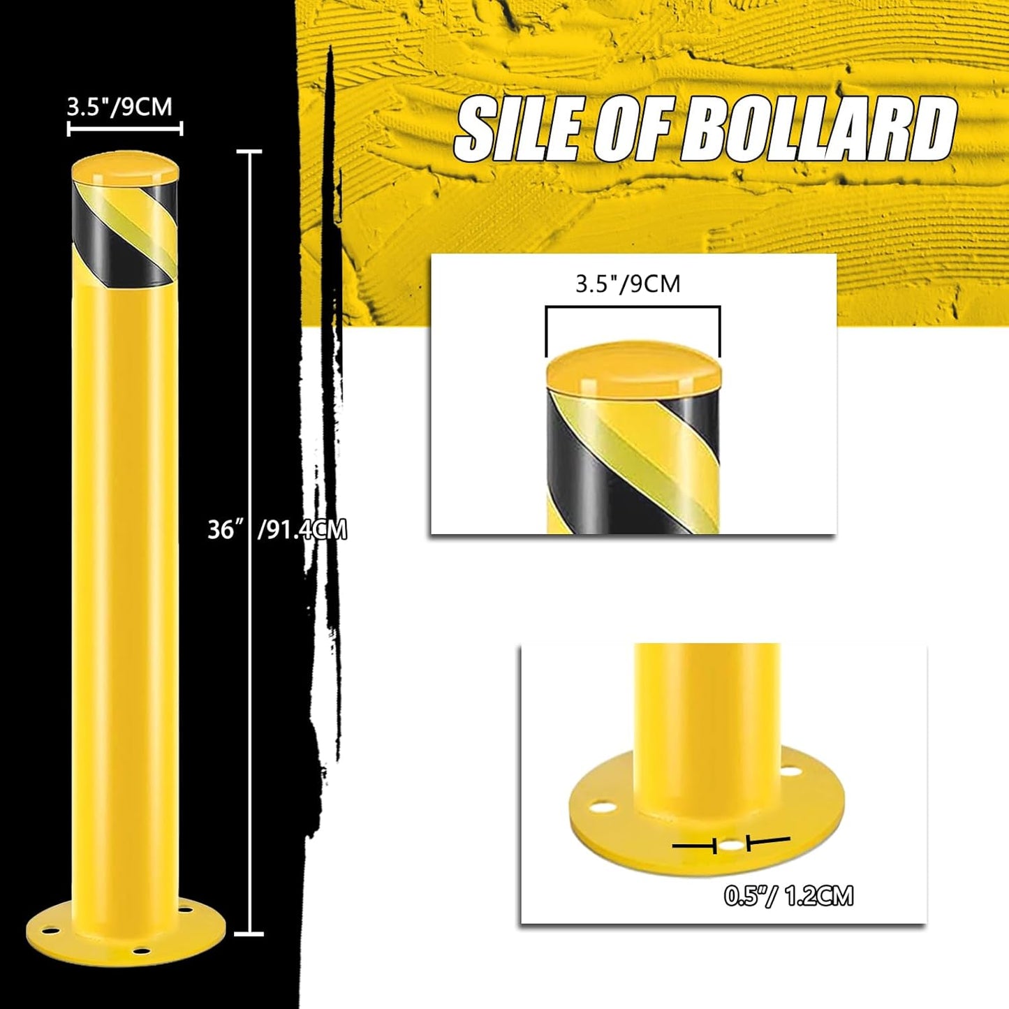 Safety Bollard Post, Steel Bollards,Parking Bollard, Yellow Powder Coated Safety Parking Barrier Post, for Traffic Sensitive Areas (6, 36"H*3.5"D)