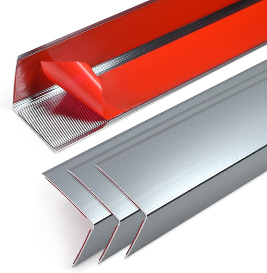 4PCS 45" Aluminum Metal Corner Protectors, Self Adhesive Corner Guards, Metal Wall Edge Protector Strip, Furniture Corner Protectors, Wall Cabinet Baseboard Decoration 45" x 1" (Grey)