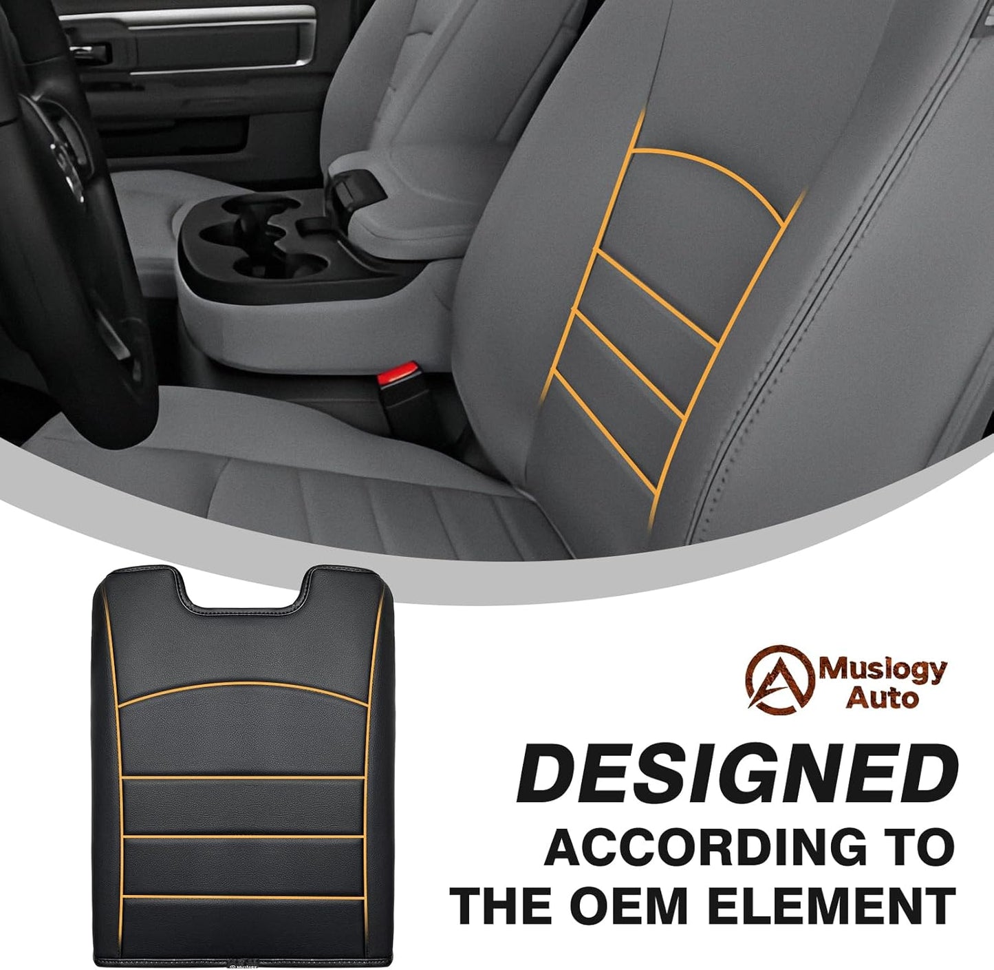 Muslogy Center Console Armrest Cover Compatible with Dodge Ram 1500 2013-2018 & 2013-2025 Ram 2500/3500 Comfort Armrest Pad Arm Rest Cushion Vegan Leather Protector Regular Thick(Jump Seat ONLY)