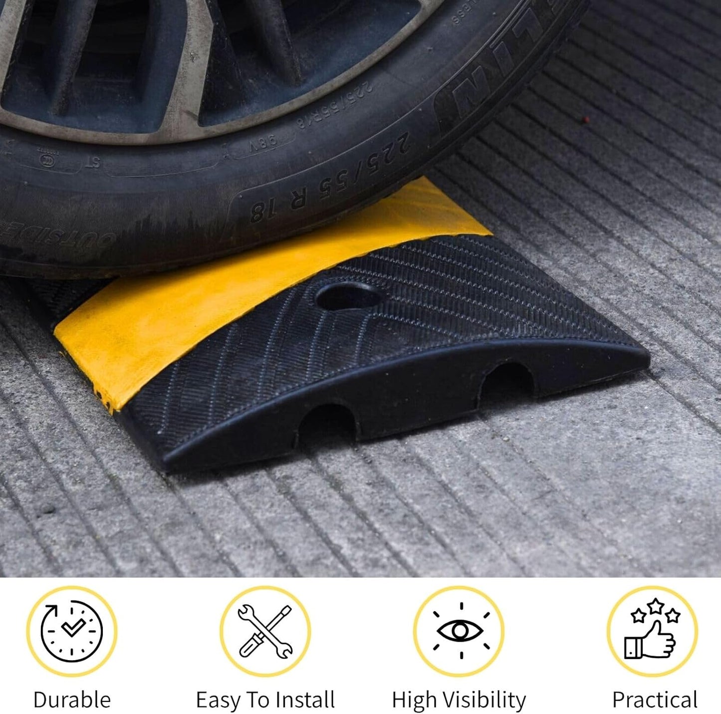 1 Pack 72 Inch Heavy Duty Rubber Speed Bump Ramp – Cable Protector, Driveway Garage Road Parking Lot Safety Control, Durable Anti-Slip Traffic Hump