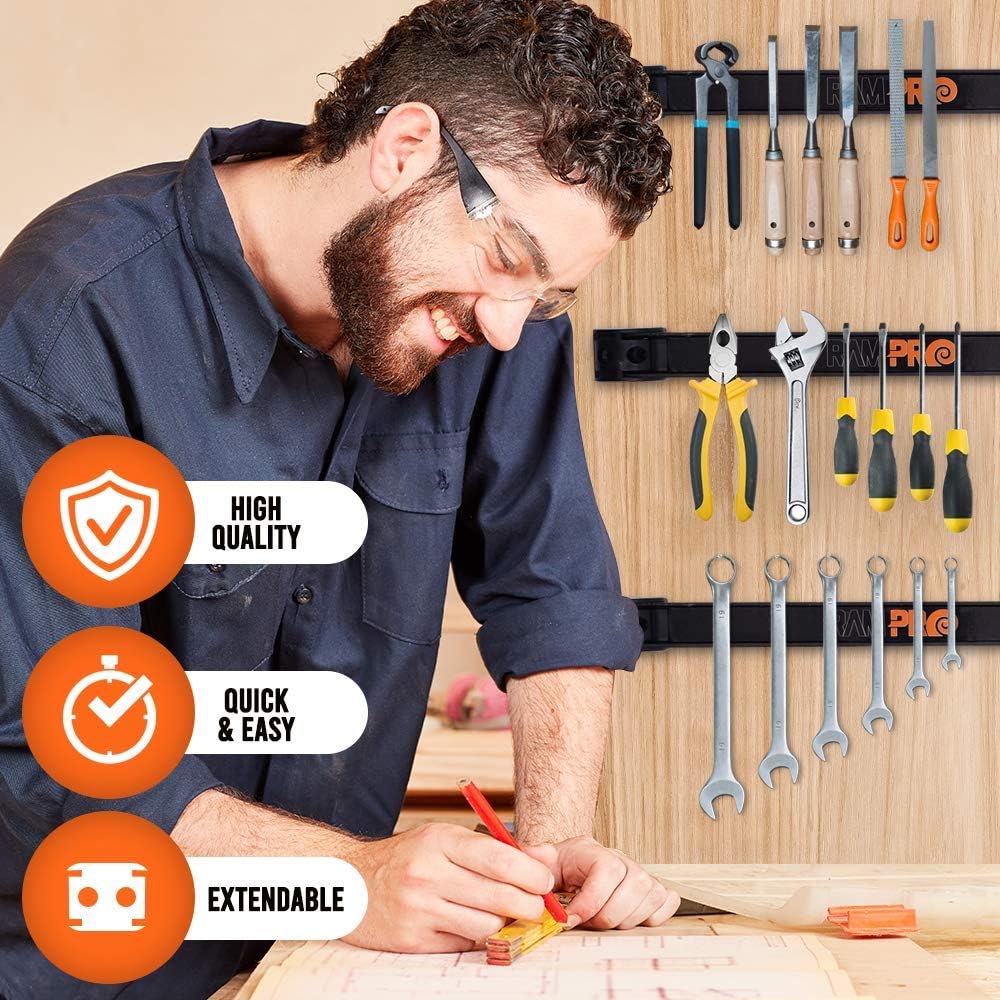 12" Magnetic Tool Holder Strip - A Tool Magnet Bar for Garage Organization, Shop Organization, and Workbench Accessories, Best Father's Day Gift, Easy To Install in Workshop, Mounting Screws Included.