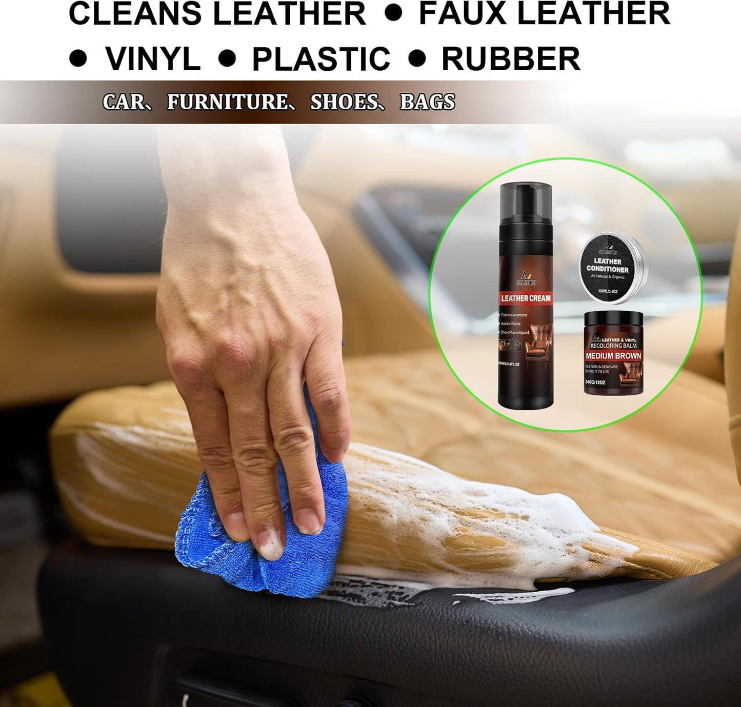 Leather Recoloring Balm Set,Leather Cleaner Restore Conditioner Mink Oil for Leather Repair Kit for Furniture Couches -Revives Repairs Scratches Leather Dye Furniture Polish (Dark Brown)