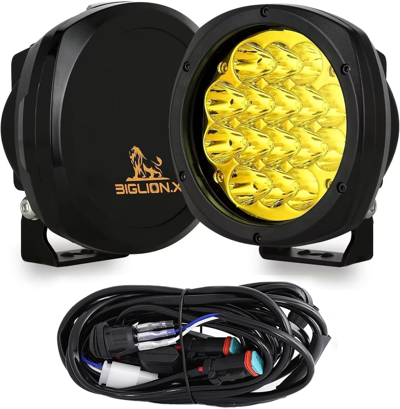 BIGLION.X 5 Inch Pair 160W Amber Round LED Offroad Lights 18800LM Amber Yellow OffRoad Lights Super Bright Amber Driving lights Fog Lights Waterproof IP68 Light Bar for Trucks Pickup 4x4 SUV ATV UTV