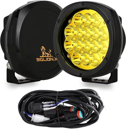 BIGLION.X 5 Inch Pair 160W Amber Round LED Offroad Lights 18800LM Amber Yellow OffRoad Lights Super Bright Amber Driving lights Fog Lights Waterproof IP68 Light Bar for Trucks Pickup 4x4 SUV ATV UTV