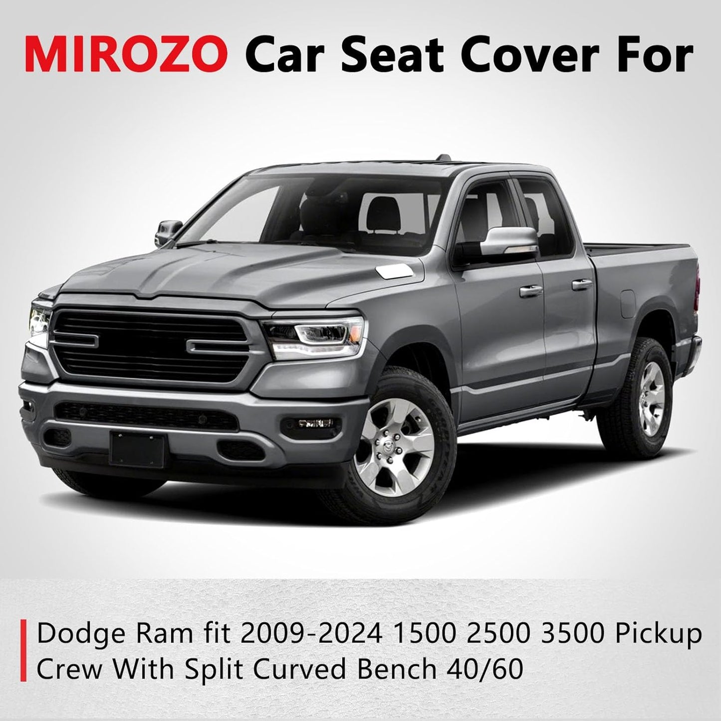MIROZO Ram Seat Covers Full Set, Faux Leather Truck Seat Covers Compatible with 2009-2025 Ram 1500 2500 3500 Truck Pickup Crew Quad Cab with Split Bench 40/60(Black and Red,Full Set Curved Back)