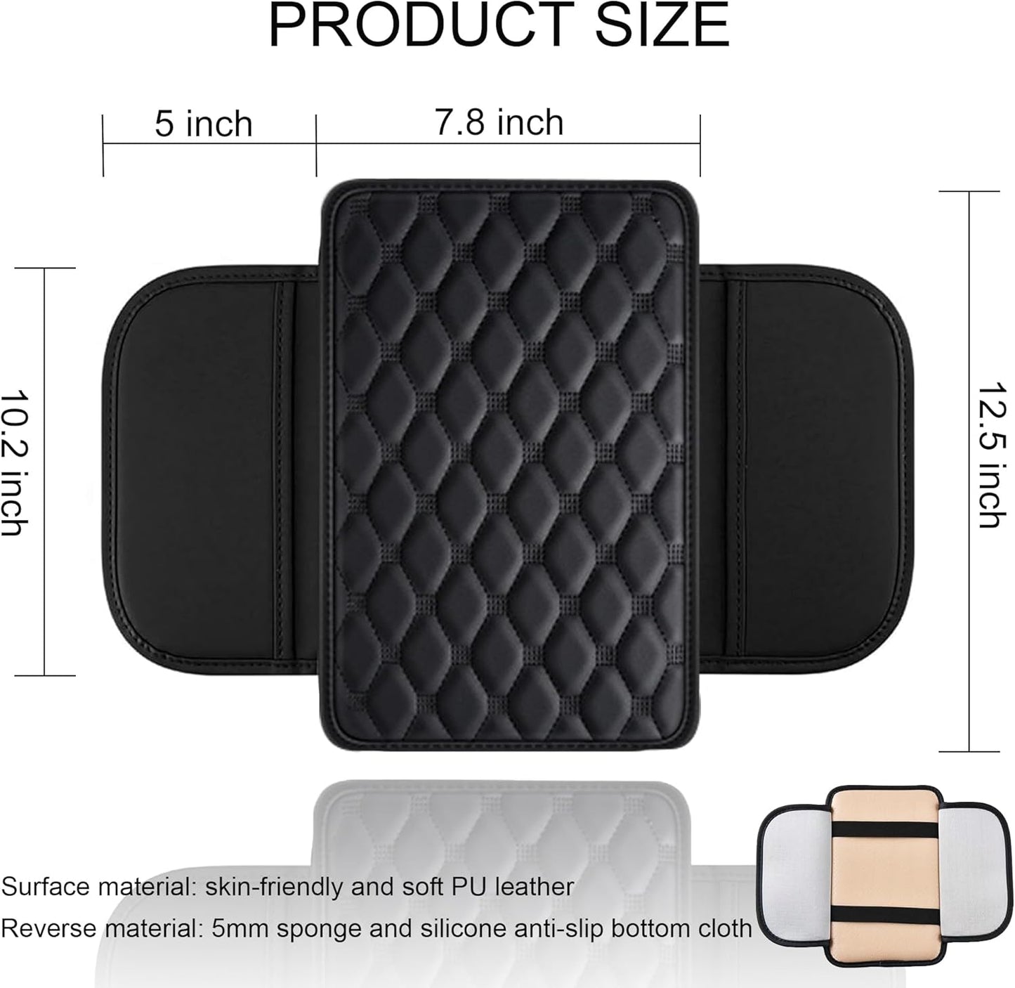 Car Center Console Cover, Leather Car Armrest Cover Cushion with 2 Storage Bags Universal Car Armrest Storage Box Pad Comfortable Car Decor Accessories Fit for Most Cars, Vehicles, SUVs (Black-2)