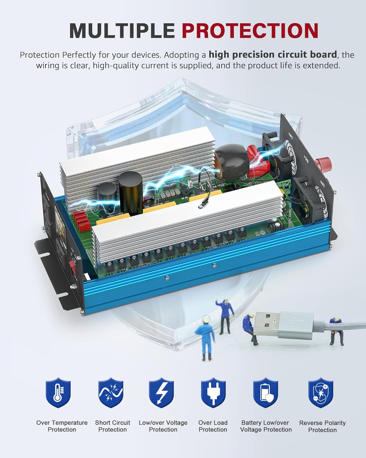 4000 Watt Pure Sine Wave Power Inverter DC 24V to 110/120V AC with 2 AC Charger Outlets and Wiring Terminal 8000W Peak Car Solar Converter for Vehicles Home with LCD Display and 2.4A USB Charging Port