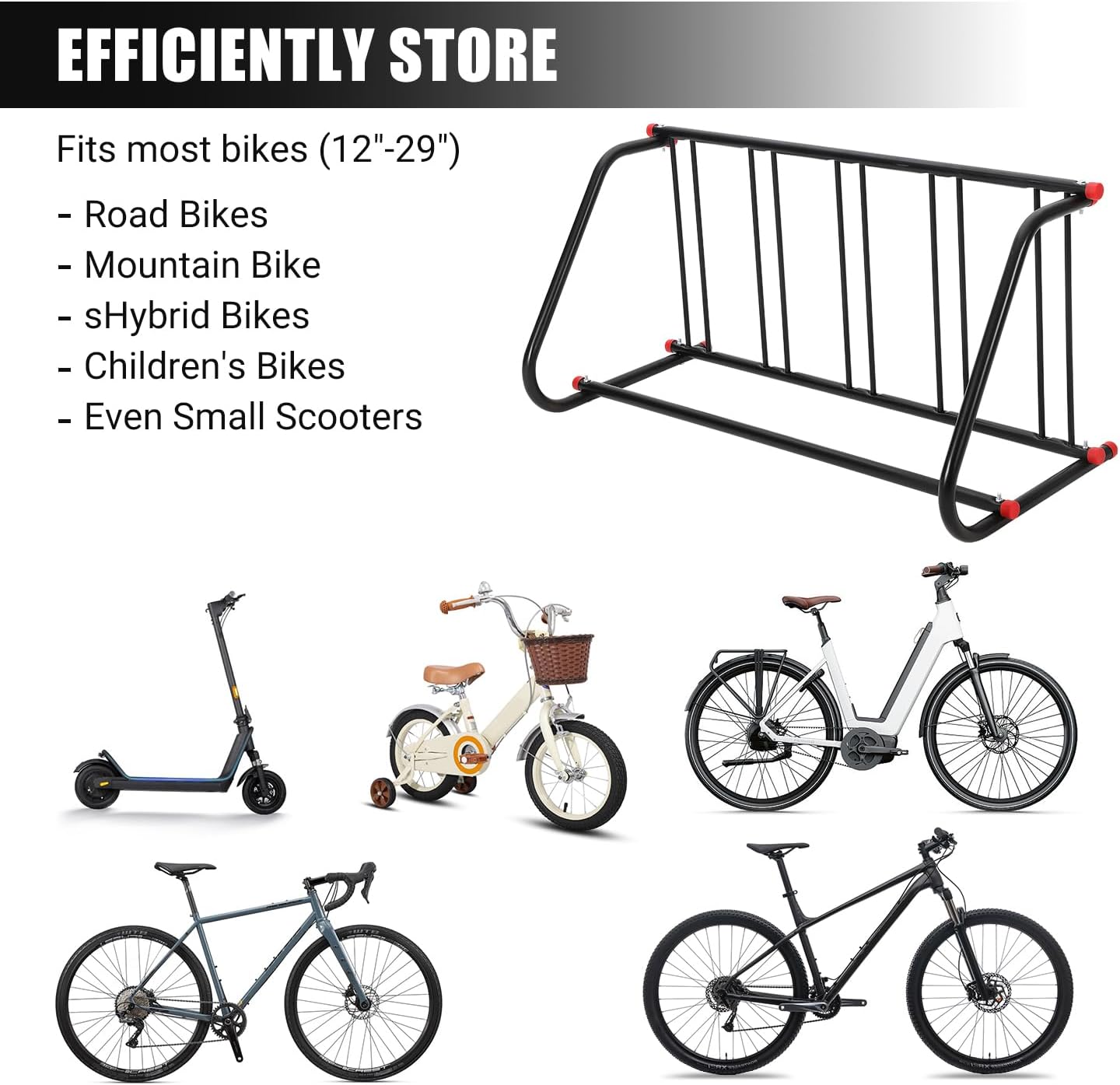 Commercial Grid Bike Rack for 5 Bikes - Heavy Duty Metal Bike Stand Floor, Outdoor Bicycle Parking Rack for Garage, Retail, School, Backyard, Bike Shop (Single Side)