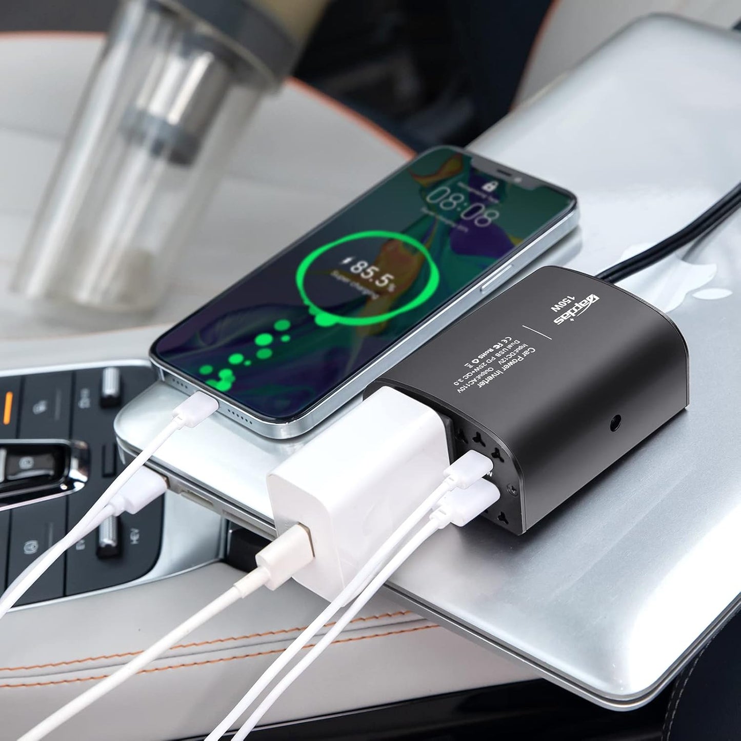 150W Car Power Inverter DC 12V to 110V AC Car Outlet Adapter with PD 25W &QC3.0 USB Ports Laptop Car Charger