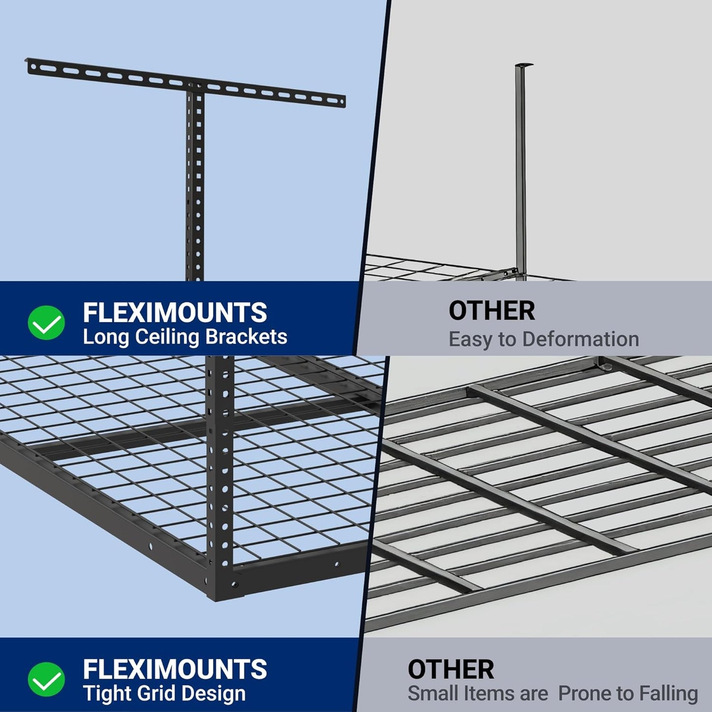 FLEXIMOUNTS 4x4FT Garage Storage Rack Overhead, Adjustable Ceiling Storage Racks, Metal Garage Organization System with 350LBS Weight Capacity(Black)