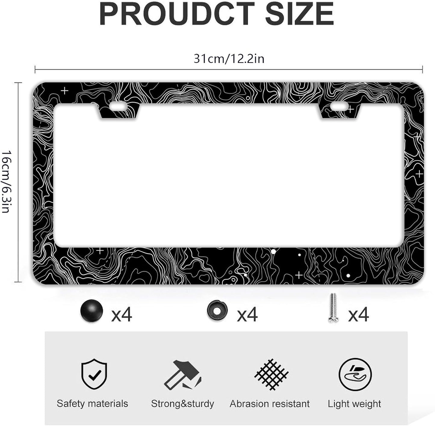 Topographic Map License Plate Frames - 2 Pcs Set 2 Holes Stainless Steel Metal Novelty Auto Car Accessories Decoration License Plate Frame Cover Size 6.3" x 12.2" Fit US Vehicles for Women Men Gift