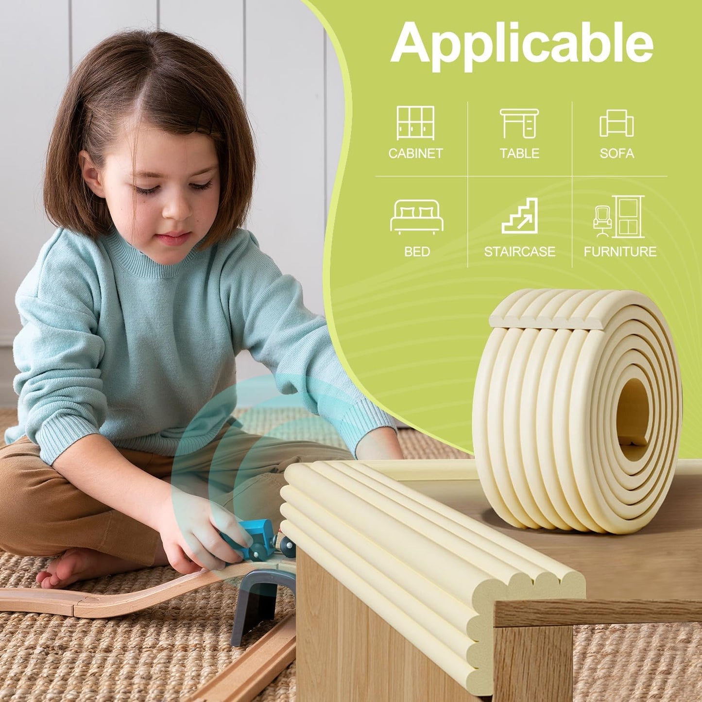 Baby Proofing Wall Corner Protector,Edge Guard Corner Protector,6.56ft Thinken Soft Corner Protectors Pre-Taped Soft Rubber Foam Edge Cushion for Furniture (Black, 6.56Ft x 5.9" W x 0.47" Th)
