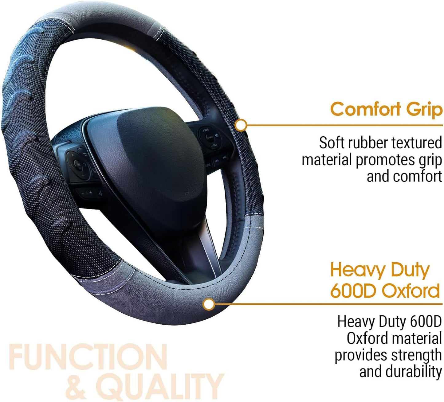 Grey Truck Steering Wheel Cover with Breathable Grip, Premium Faux Leather, Universal fit for Full Size Trucks and SUVs with Steering Wheel Size 15.5" to 16"