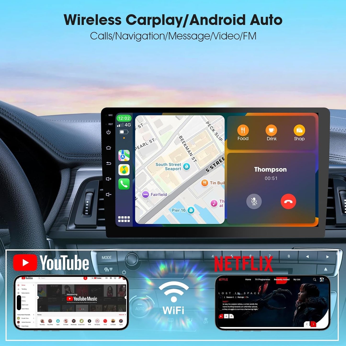 Wireless Double Din Car Stereo with Apple CarPlay/Android Auto,Carplay Screen for Car,Voice Control with Backup Camera,Bluetooth,Navigation, Mirror Link (10.1 Inch)