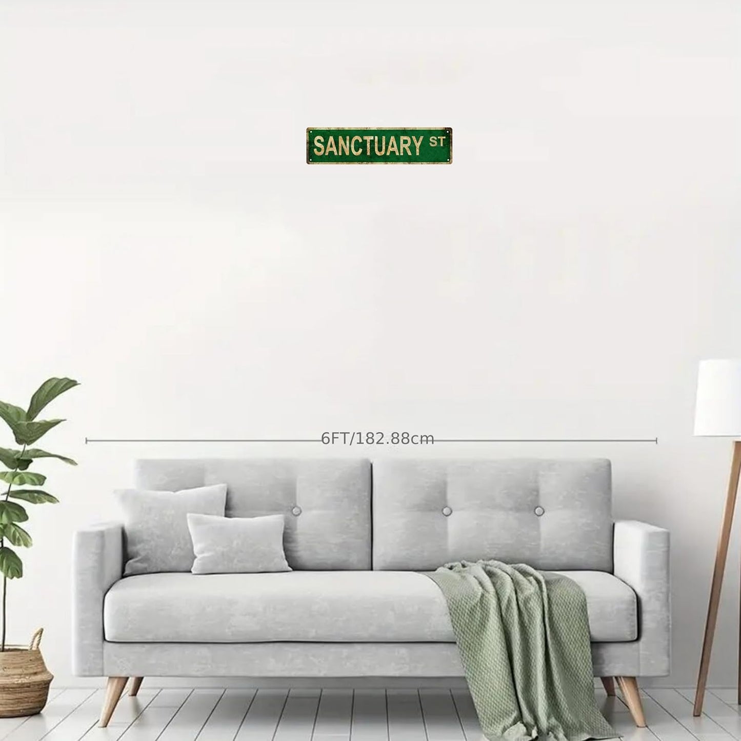 SANCTUARY ST Non-Embossed Vintage Metal Tin Street Sign Bar Cafe Garage Cave Home Room Wall Bathroom Farmhouse Garden Porch Patio Decor, 16 x 4 Inch