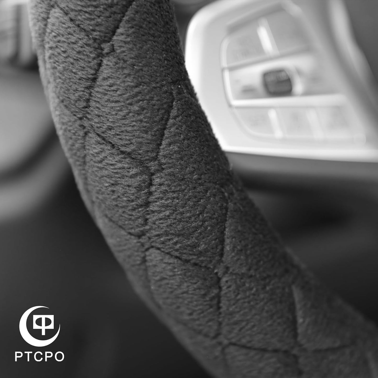 Soft Car Steering Wheel Cover for Sedan, SUV, Warm Luxury Velvet, Odorless, Universal, Anti Slip, Summer Winter, Black, Standard Size[14" 1/2-15"](37-38cm)