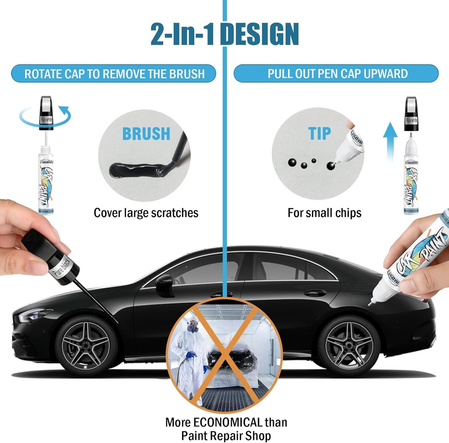 Black Touch Up Paint for Cars, Car Paint Scratch Repair Pen, Color Accurate Automotive Paint Quick and Easy Fix Vehicles Chip Rim Scuff Repair