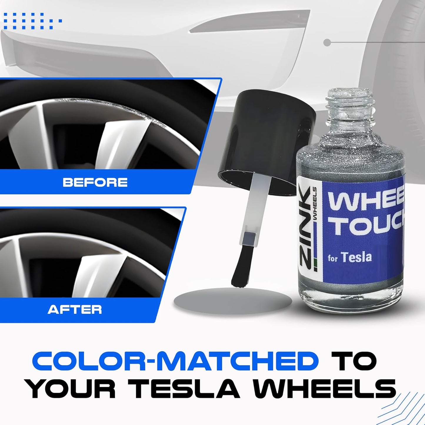 Premium Tesla Wheel Curb Rash Repair Kit for Model S 21-inch Silver Turbine Rims - DIY Kit with Color-matched Touch Up Paint - Made in USA